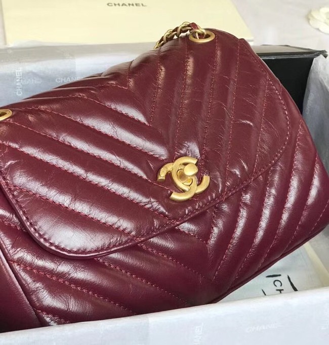 CHANEL Flap Bag Aged Lambskin & Gold-Tone Metal A57700 Burgundy 