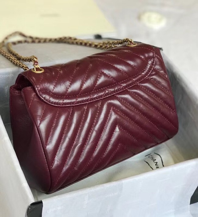 CHANEL Flap Bag Aged Lambskin & Gold-Tone Metal A57700 Burgundy 