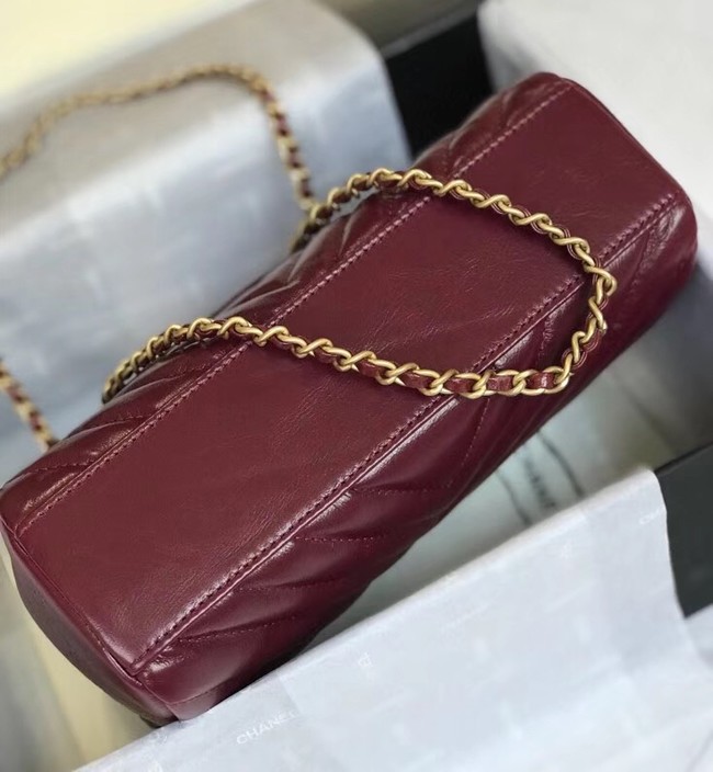 CHANEL Flap Bag Aged Lambskin & Gold-Tone Metal A57700 Burgundy 