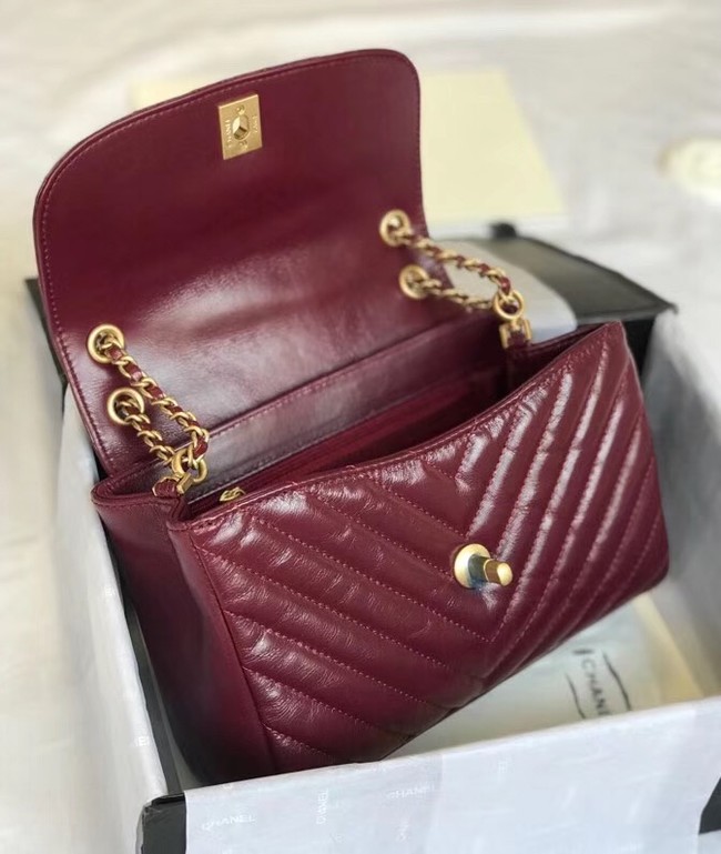 CHANEL Flap Bag Aged Lambskin & Gold-Tone Metal A57700 Burgundy 