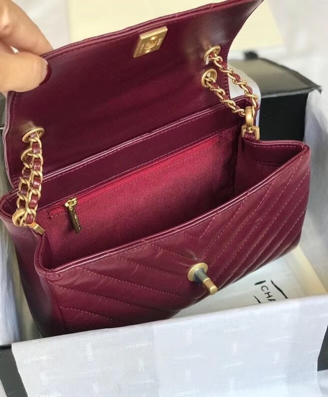 CHANEL Flap Bag Aged Lambskin & Gold-Tone Metal A57700 Burgundy 