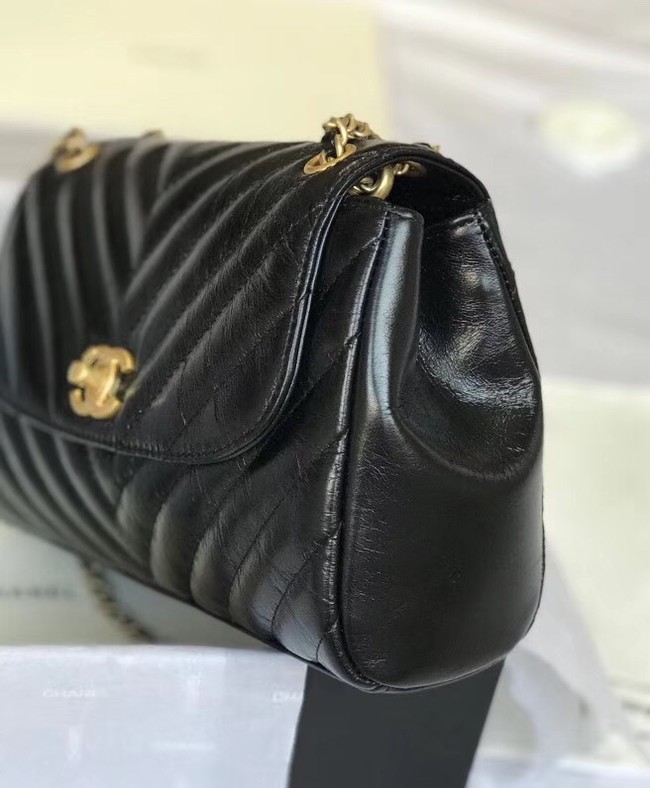 CHANEL Flap Bag Aged Lambskin & Gold-Tone Metal A57700 black 