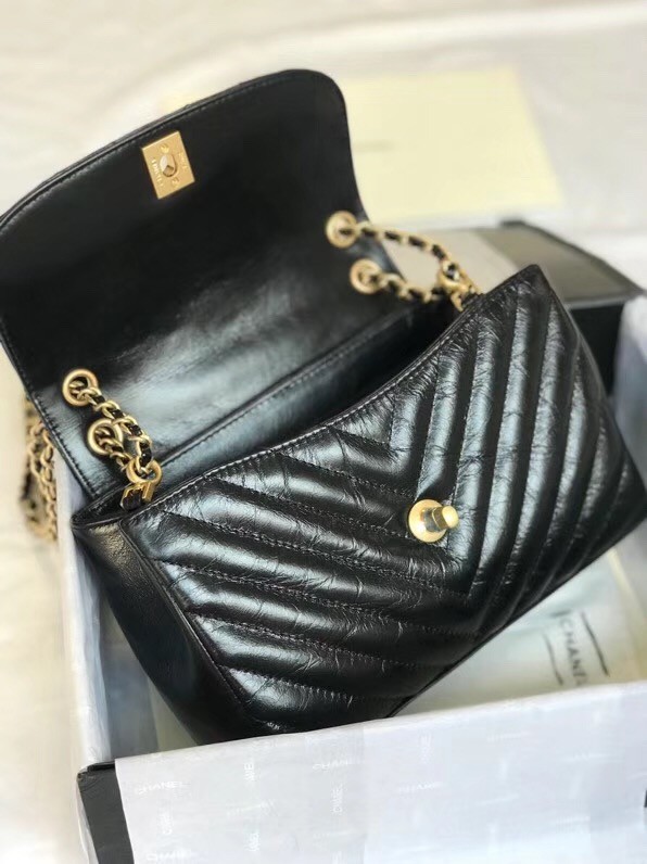CHANEL Flap Bag Aged Lambskin & Gold-Tone Metal A57700 black 