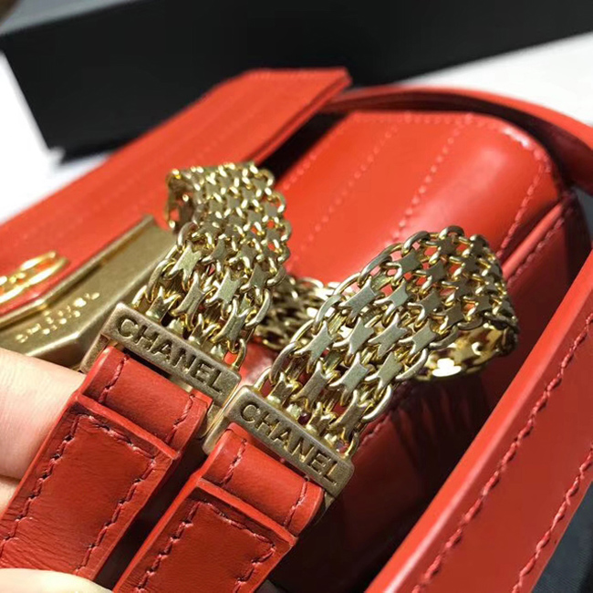 Chanel Small Flap Bag A57490 Orange Calfskin Gold Tone Metal