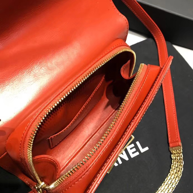 Chanel Small Flap Bag A57490 Orange Calfskin Gold Tone Metal