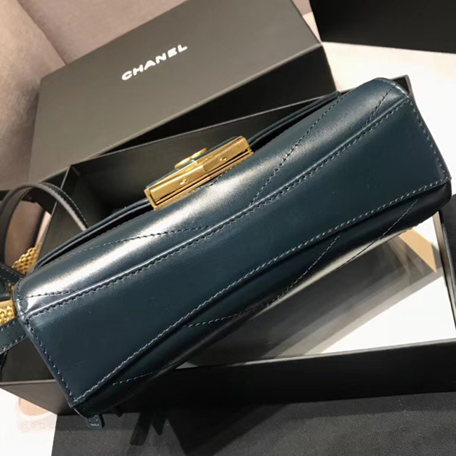 Chanel Small Flap Bag A57490 Navy Blue Calfskin Gold Tone Metal