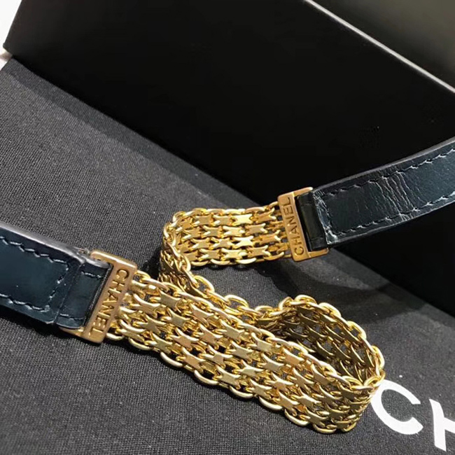 Chanel Small Flap Bag A57490 Navy Blue Calfskin Gold Tone Metal