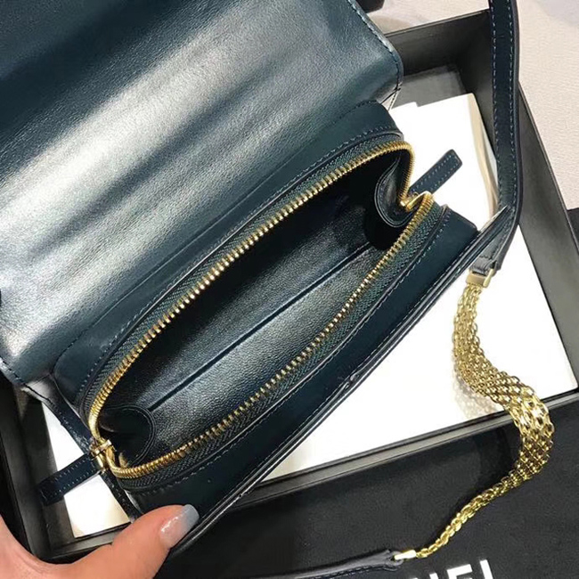 Chanel Small Flap Bag A57490 Navy Blue Calfskin Gold Tone Metal