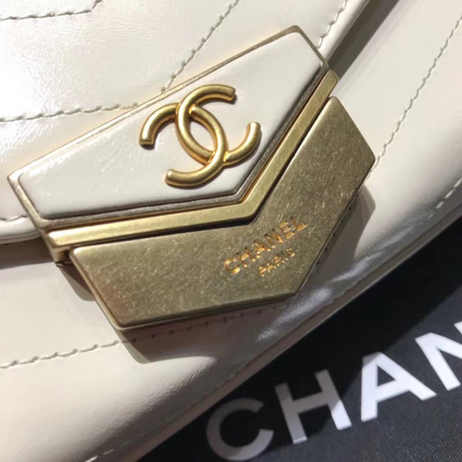 Chanel Small Flap Bag A57490 Ivory Calfskin Gold Tone Metal