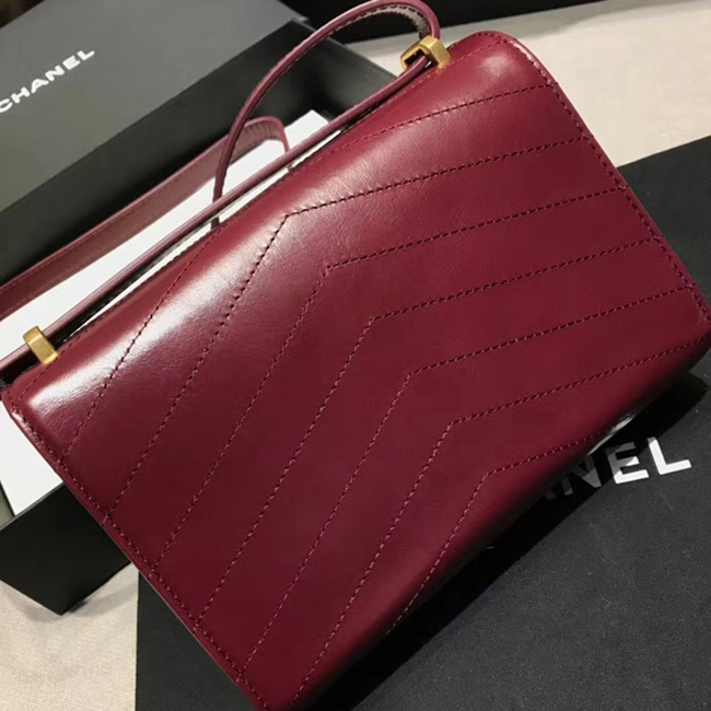 Chanel Small Flap Bag A57490 Burgundy Calfskin Gold Tone Metal