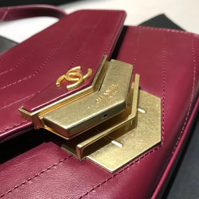 Chanel Small Flap Bag A57490 Burgundy Calfskin Gold Tone Metal