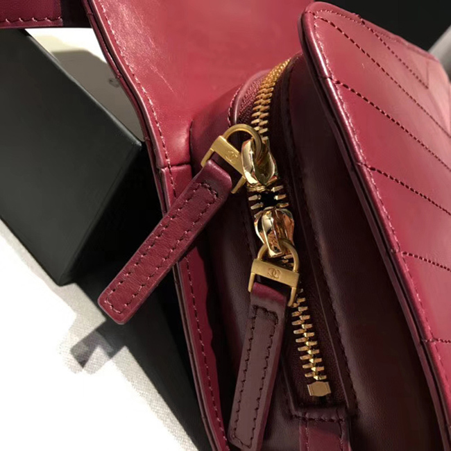 Chanel Small Flap Bag A57490 Burgundy Calfskin Gold Tone Metal