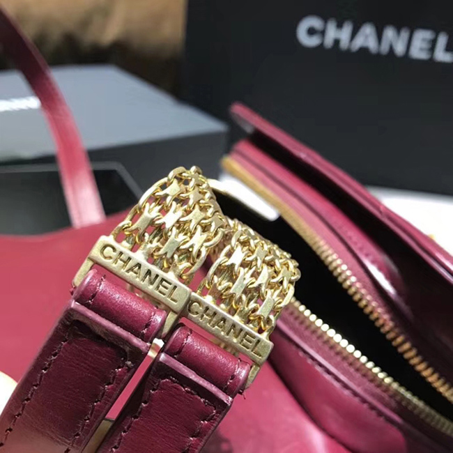 Chanel Small Flap Bag A57490 Burgundy Calfskin Gold Tone Metal