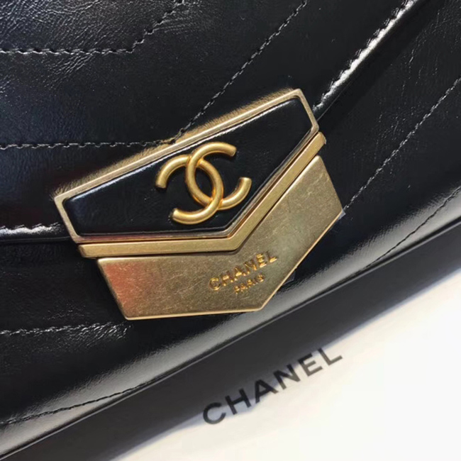 Chanel Small Flap Bag A57490 Black Calfskin Gold Tone Metal