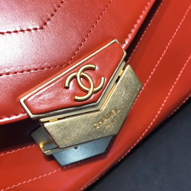 Chanel Medium Flap Bag A57491 Orange Calfskin Gold Tone Metal