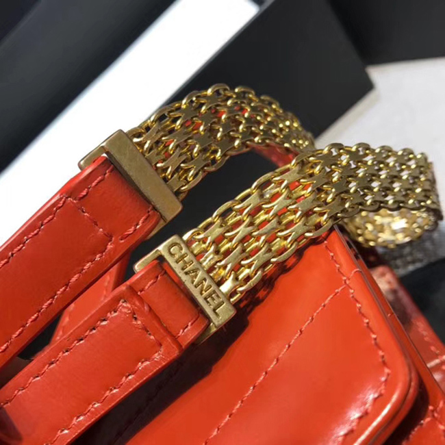 Chanel Medium Flap Bag A57491 Orange Calfskin Gold Tone Metal
