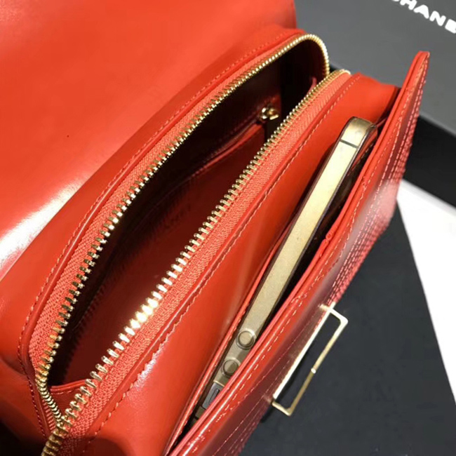Chanel Medium Flap Bag A57491 Orange Calfskin Gold Tone Metal