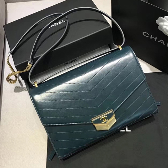 Chanel Medium Flap Bag A57491 Navy Blue Calfskin Gold Tone Metal