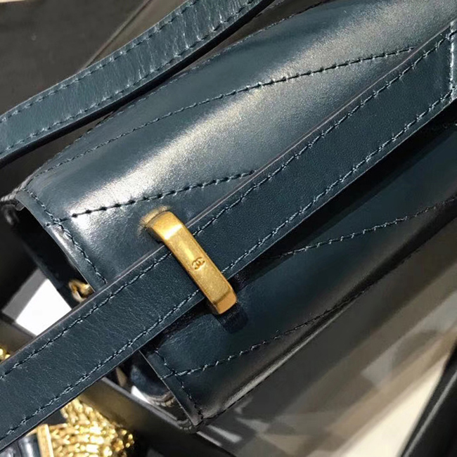 Chanel Medium Flap Bag A57491 Navy Blue Calfskin Gold Tone Metal
