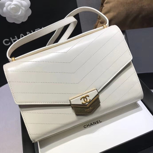 Chanel Medium Flap Bag A57491 Ivory Calfskin Gold Tone Metal