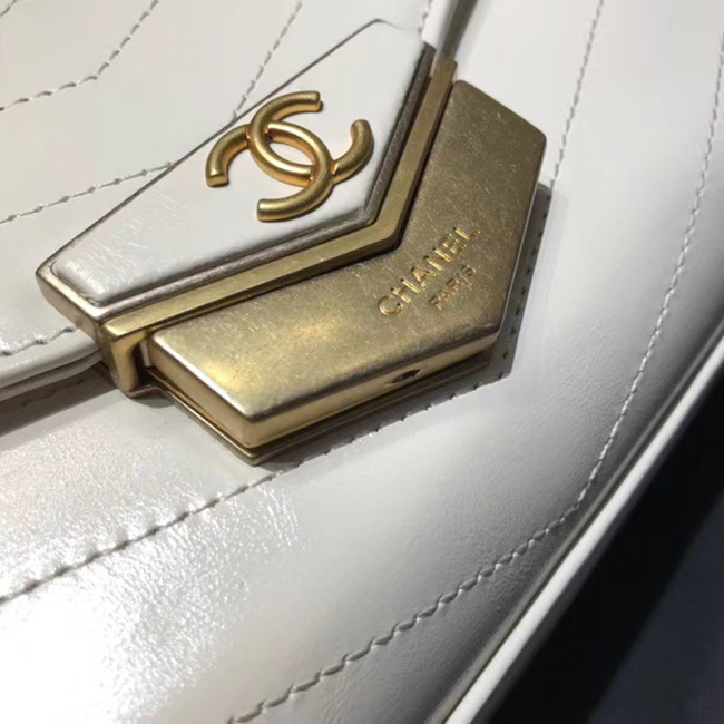 Chanel Medium Flap Bag A57491 Ivory Calfskin Gold Tone Metal