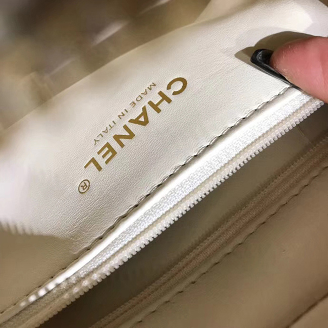 Chanel Medium Flap Bag A57491 Ivory Calfskin Gold Tone Metal