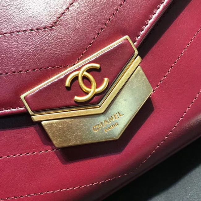 Chanel Medium Flap Bag A57491 Burgundy Calfskin Gold Tone Metal