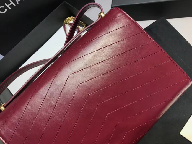 Chanel Medium Flap Bag A57491 Burgundy Calfskin Gold Tone Metal