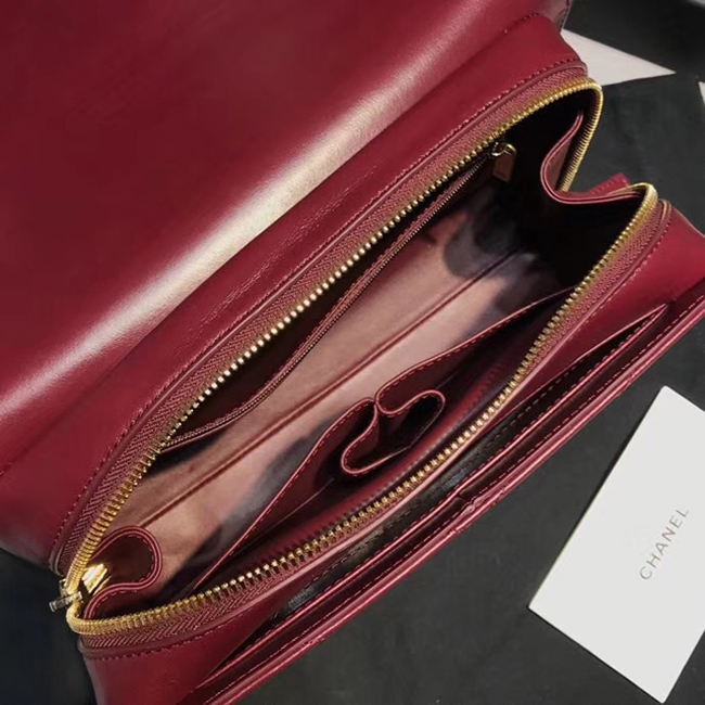 Chanel Medium Flap Bag A57491 Burgundy Calfskin Gold Tone Metal