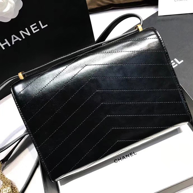 Chanel Medium Flap Bag A57491 Black Calfskin Gold Tone Metal