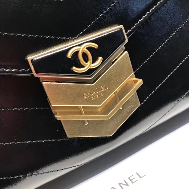 Chanel Medium Flap Bag A57491 Black Calfskin Gold Tone Metal