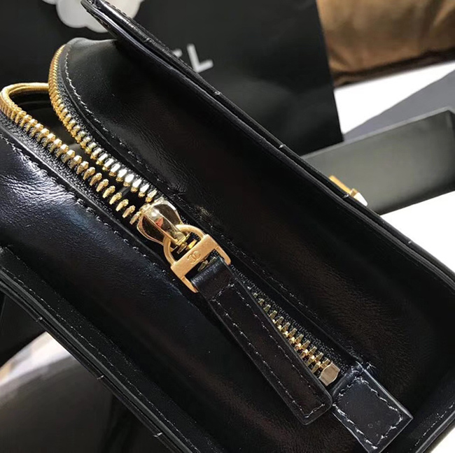 Chanel Medium Flap Bag A57491 Black Calfskin Gold Tone Metal