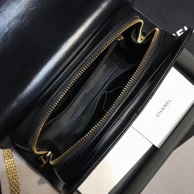 Chanel Medium Flap Bag A57491 Black Calfskin Gold Tone Metal