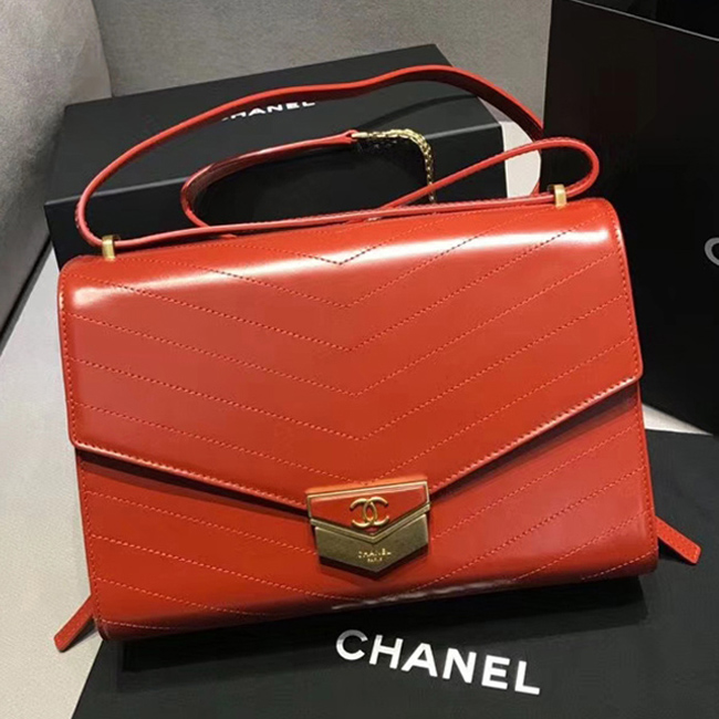 Chanel Large Flap Bag A57492 Orange Calfskin Gold Tone Metal