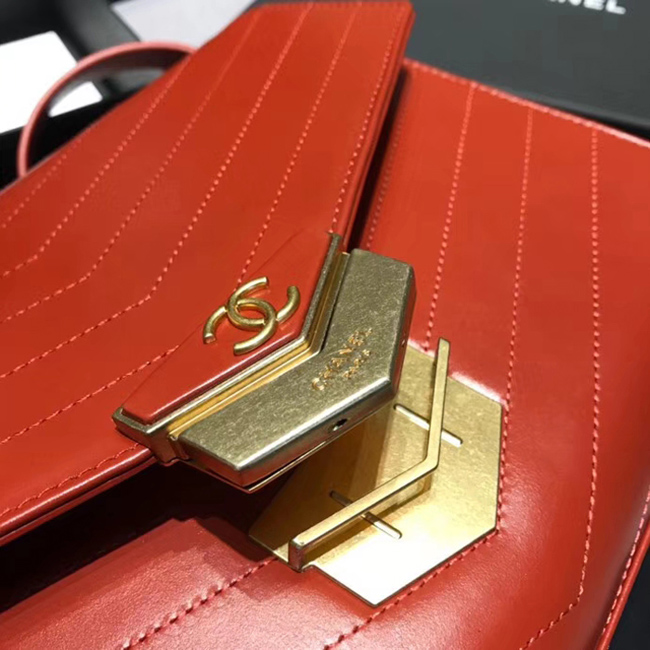 Chanel Large Flap Bag A57492 Orange Calfskin Gold Tone Metal