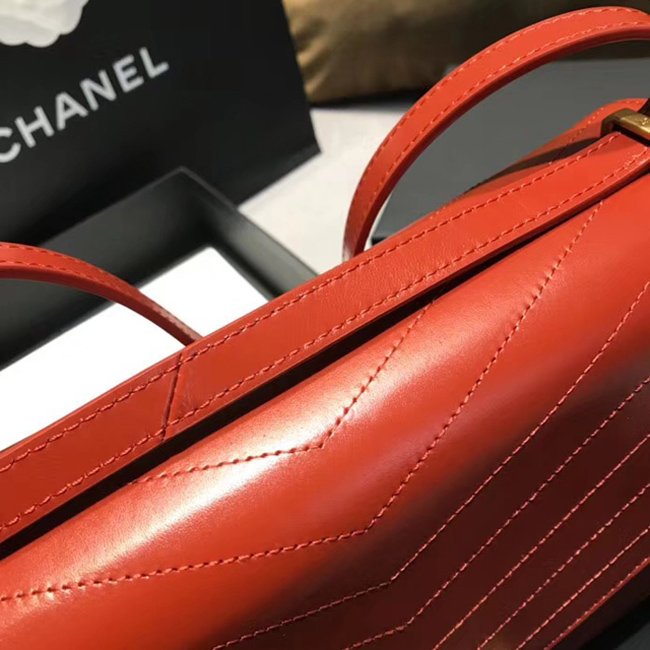 Chanel Large Flap Bag A57492 Orange Calfskin Gold Tone Metal