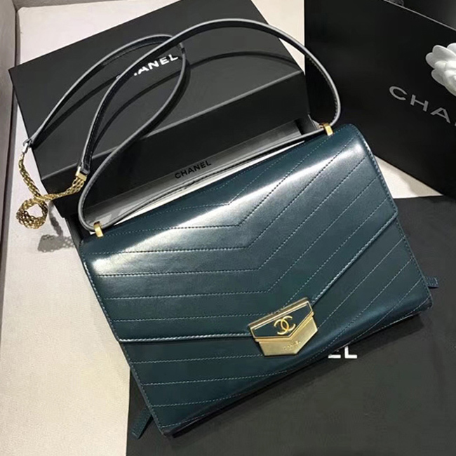 Chanel Large Flap Bag A57492 Navy Blue Calfskin Gold Tone Metal