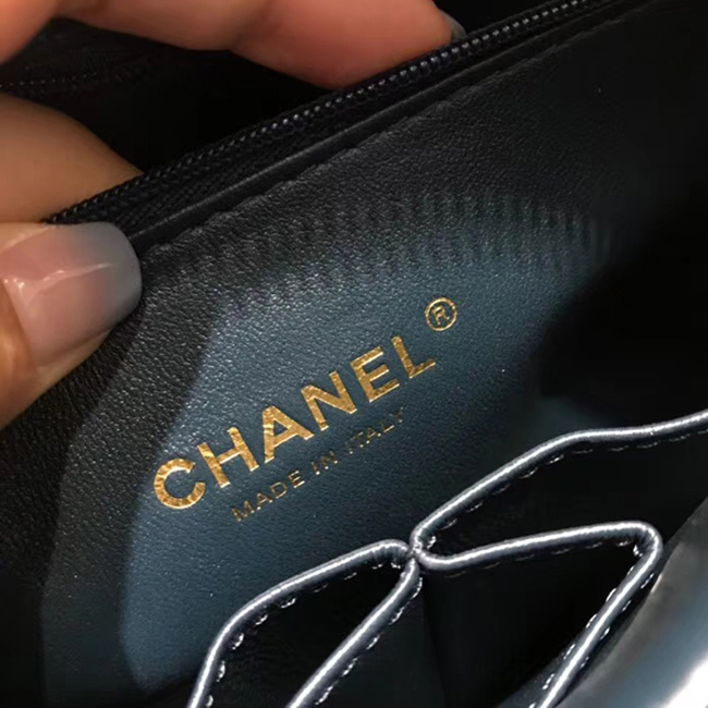 Chanel Large Flap Bag A57492 Navy Blue Calfskin Gold Tone Metal