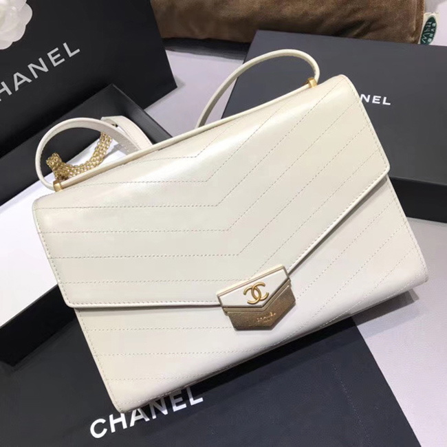 Chanel Large Flap Bag A57492 Ivory Calfskin Gold Tone Metal