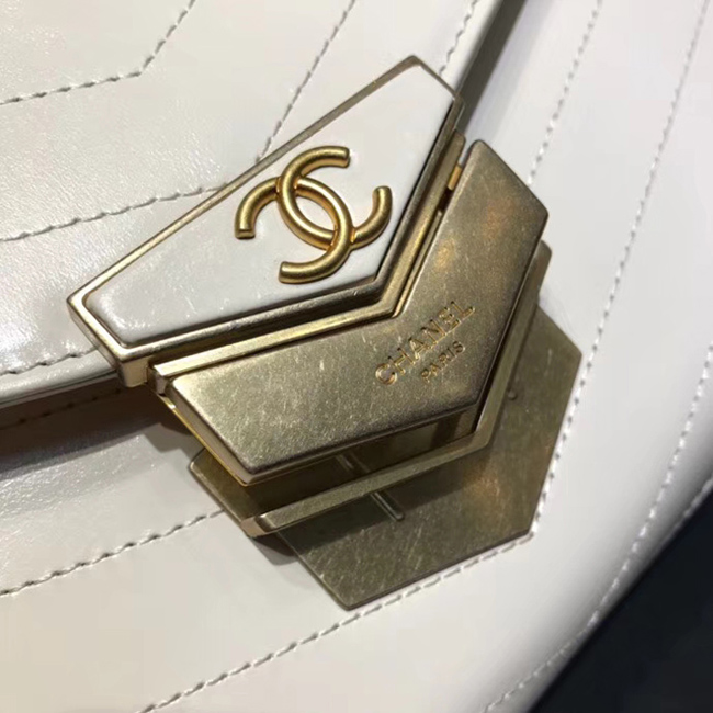 Chanel Large Flap Bag A57492 Ivory Calfskin Gold Tone Metal