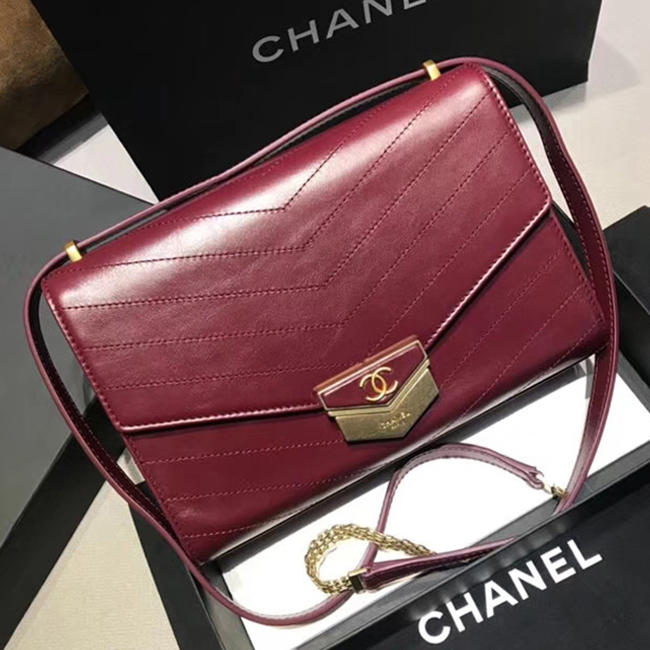 Chanel Large Flap Bag A57492 Burgundy Calfskin Gold Tone Metal