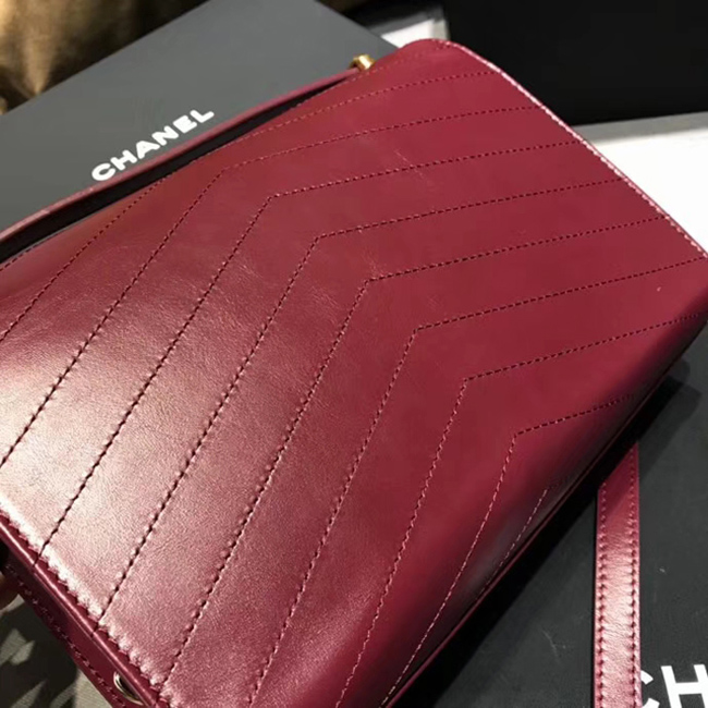 Chanel Large Flap Bag A57492 Burgundy Calfskin Gold Tone Metal