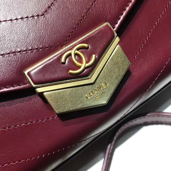 Chanel Large Flap Bag A57492 Burgundy Calfskin Gold Tone Metal