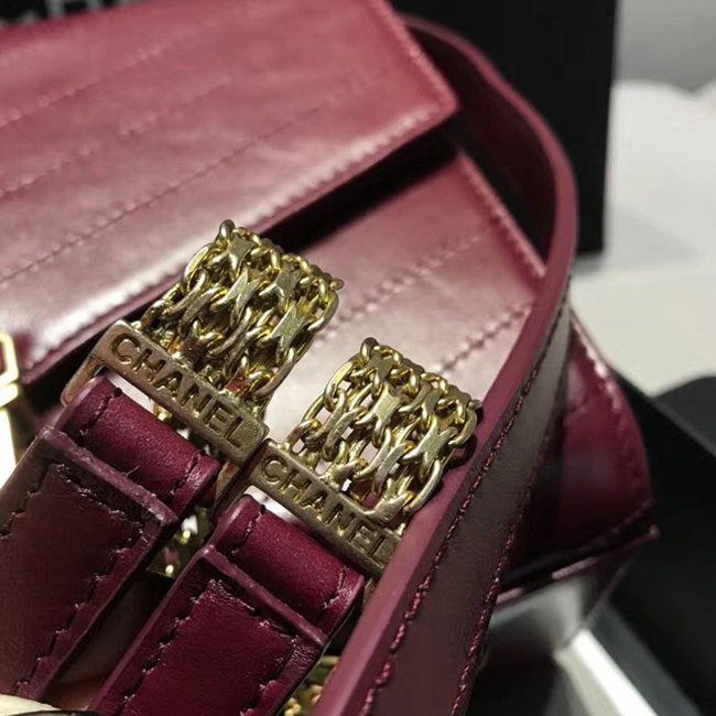 Chanel Large Flap Bag A57492 Burgundy Calfskin Gold Tone Metal