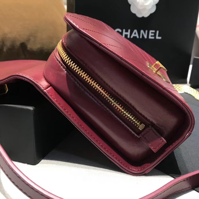 Chanel Large Flap Bag A57492 Burgundy Calfskin Gold Tone Metal