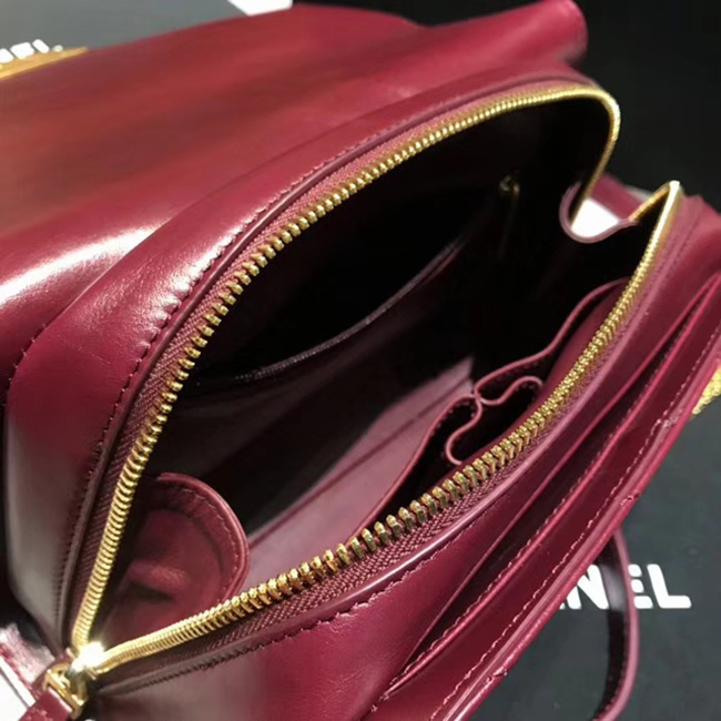 Chanel Large Flap Bag A57492 Burgundy Calfskin Gold Tone Metal