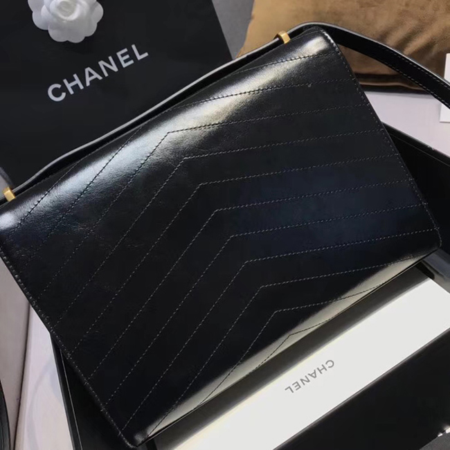Chanel Large Flap Bag A57492 Black Calfskin Gold Tone Metal