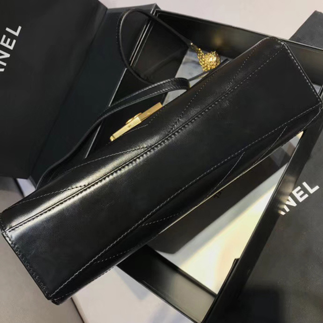 Chanel Large Flap Bag A57492 Black Calfskin Gold Tone Metal