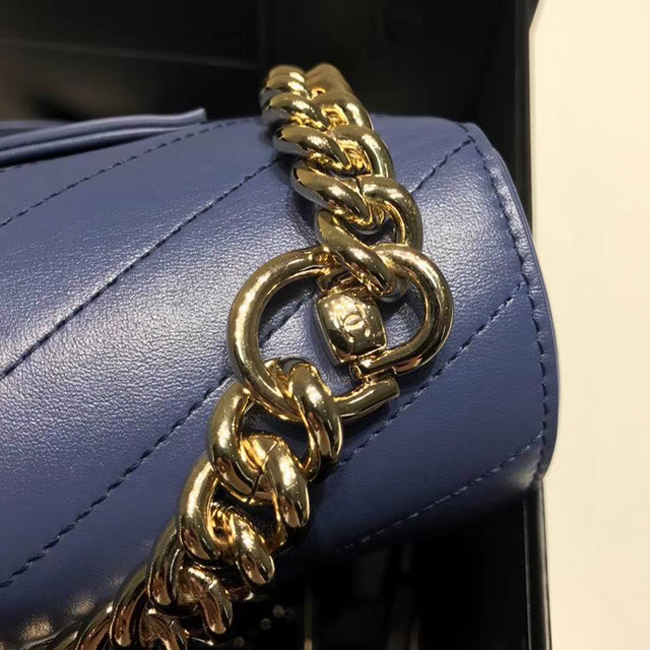 Chanel Flap Bag A57551 Blue Calfskin Gold Tone Metal