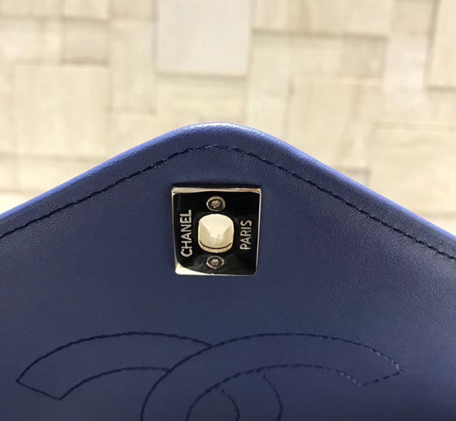 Chanel Flap Bag A57551 Blue Calfskin Gold Tone Metal